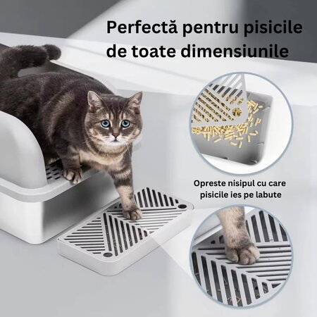Litiera pentru pisici din inox cu prag si lopetica, marimea XL, Shaw 729905
