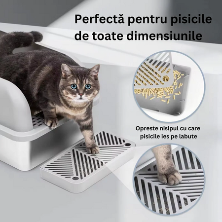 Litiera pentru pisici din inox cu prag si lopetica, marimea XL, Shaw 734755