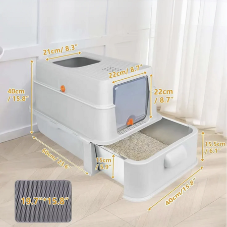 Litiera modulara din inox cu sertar pentru pisici, marimea XL, Shaw 731737