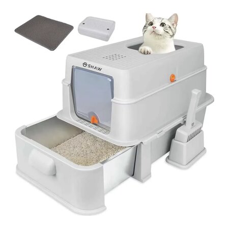 Litiera modulara din inox cu sertar pentru pisici, marimea XL, Shaw 729914