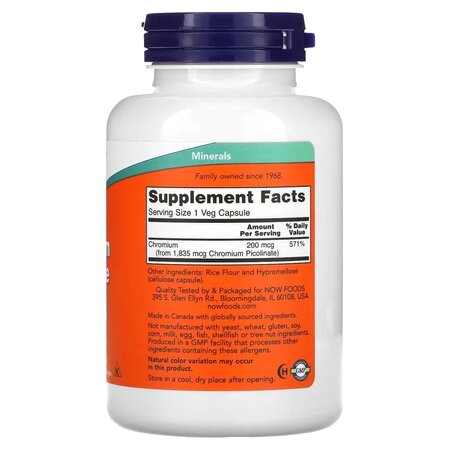 Crom Picolinat, 200mcg, 100 capsule vegetale, Now Foods 730001