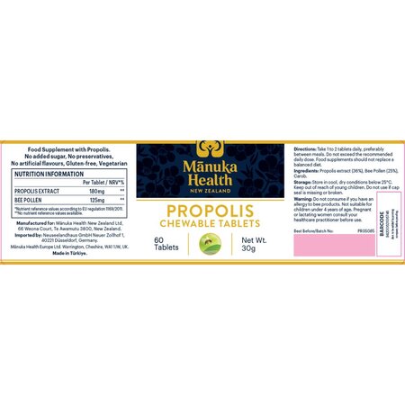 Propolis, 60 tablete masticabile, Manuka Health 730032