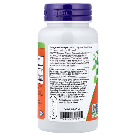 Ginkgo Biloba, 60mg, 60 capsule vegetale, Now Foods 730036