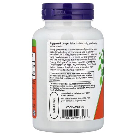 Horny Goat Weed 750mg cu Maca 150mg, 90 tablete, Now Foods 730056