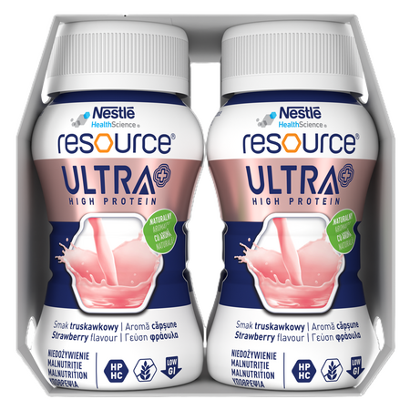 Resource Ultra+ High Protein cu aroma de capsuni, 4 x 125 ml, Nestle 730142