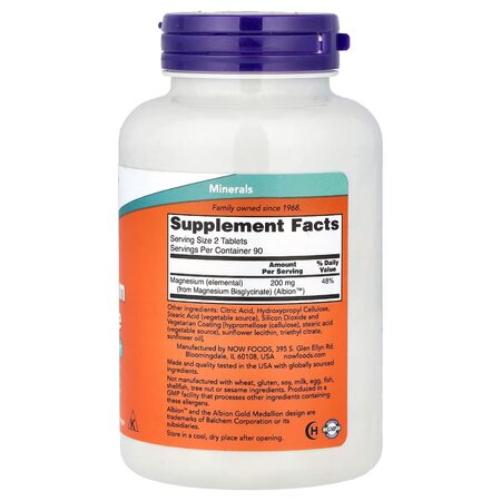 Magneziu Glycinate, 180 tablete, Now Foods 730189