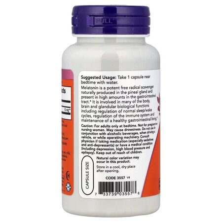 Melatonina, 10mg, 100 capsule vegetale, Now Foods 730246