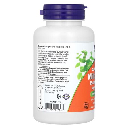 Silimarina 240mg cu papadie si anghinare Milk Thistle, 100 capsule vegetale, Now Foods 730313