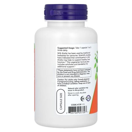 Silimarina 240mg cu papadie si anghinare Milk Thistle, 100 capsule vegetale, Now Foods 730312