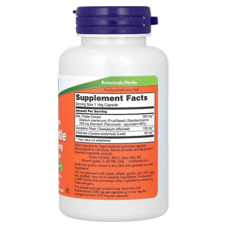 Silimarina 240mg cu papadie si anghinare Milk Thistle, 100 capsule vegetale, Now Foods 730311