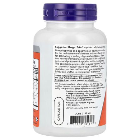 Supliment pentru concentrare si memorie True Focus, 90 capsule vegtale, Now Foods 730320