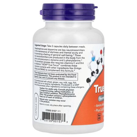 Supliment pentru concentrare si memorie True Focus, 90 capsule vegtale, Now Foods 730321