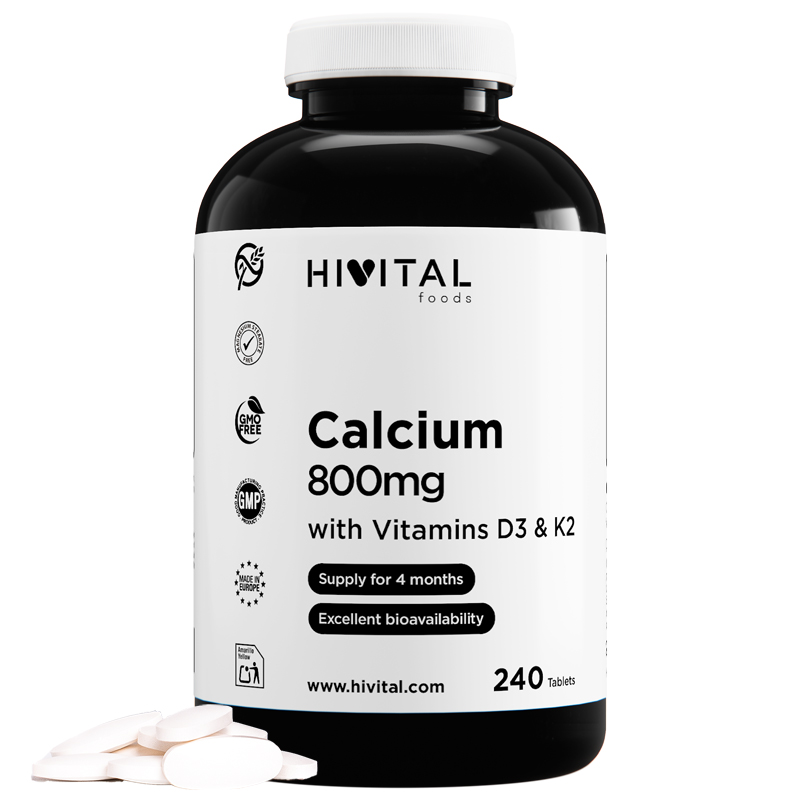 Calciu 800mg cu vitamina D3 si K2, 240 comprimate vegetale, Hivital