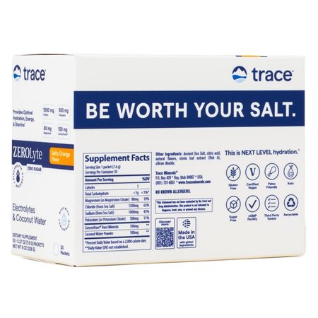 Electroliti cu aroma de portocale sarate Zerolyte, 30 plicuri, Trace Minerals 730737