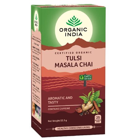 Ceai negru cu busuioc sfant Tulsi Masala, 25 plicuri, Organic India 730888