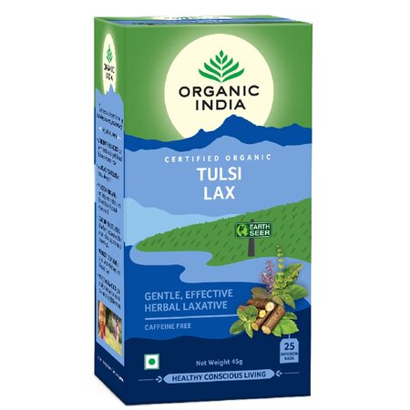 Ceai din frunze de sena si busuioc sfant Tulsi Lax, 25 plicuri, Organic India 730893