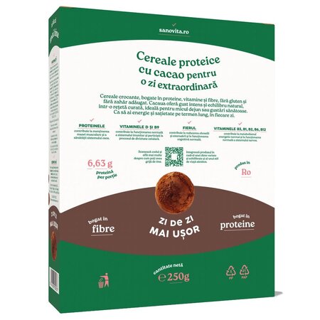 Cereale proteice cu cacao, 250 g, Sanovita 731090