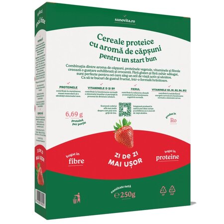 Cereale proteice cu capsuni, 250 g, Sanovita 731092