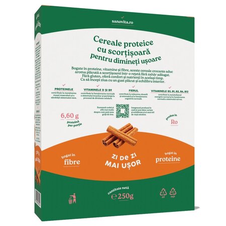 Cereale proteice cu scortisoara, 250 g, Sanovita 731100