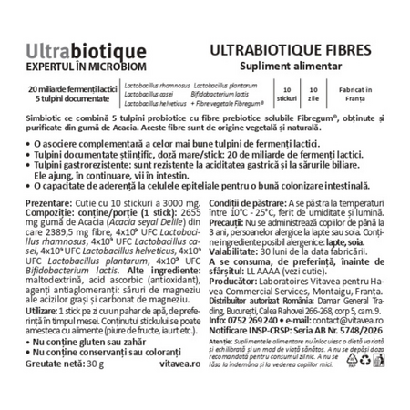 Simbiotic cu fibre Ultrabiotique, 10 stickuri, Vitavea 731105