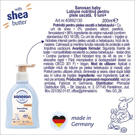 Lotiune nutritiva pentru piele uscata, 200 ml, Sanosan 737630