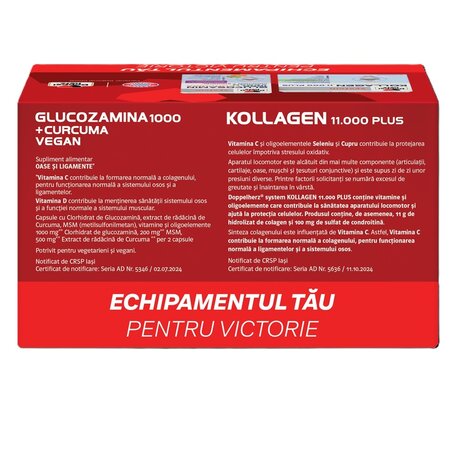 Pachet Kollagen 11.000 Plus, 30 flacoane+Glucozamina 1000 cu Curcuma, 60 comprimate, Doppelherz 731270