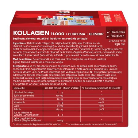 Pachet Kollagen 11.000 Curcuma si Ghimbir, 30 flacoane+ Glucozamina 1200 cu Vitamina C+D+E+K Aktiv, 30 comprimate, Doppelherz 731269