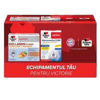 Pachet Kollagen 11.000 Curcuma si Ghimbir, 30 flacoane+ Glucozamina 1200 cu Vitamina C+D+E+K Aktiv, 30 comprimate, Doppelherz