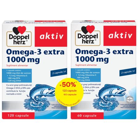 Pachet Omega - 3 Extra, 1000 mg, 120 + 60 capsule, Doppelherz