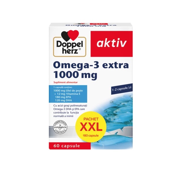 Pachet Omega - 3 Extra, 1000 mg, 120 + 60 capsule, Doppelherz