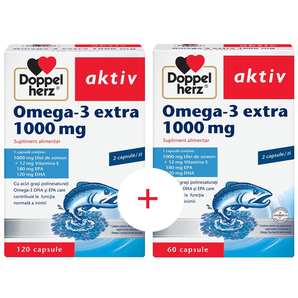 Pachet Omega - 3 Extra, 1000 mg, 120 + 60 capsule, Doppelherz