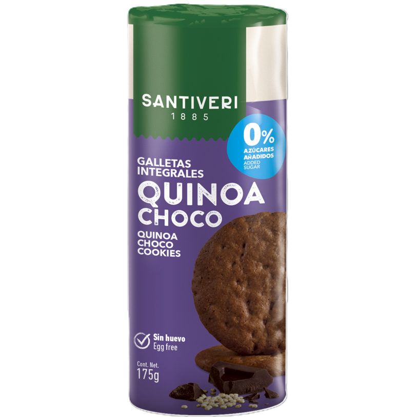 Biscuiti integrali cu quinoa si ciocolata, 175 g, Santiveri