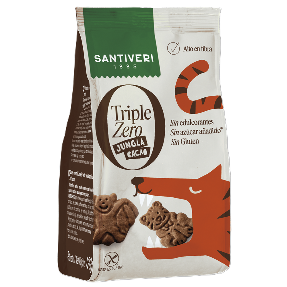 Biscuiti cu cacao Jungla Triple Zero, 120 g, Santiveri