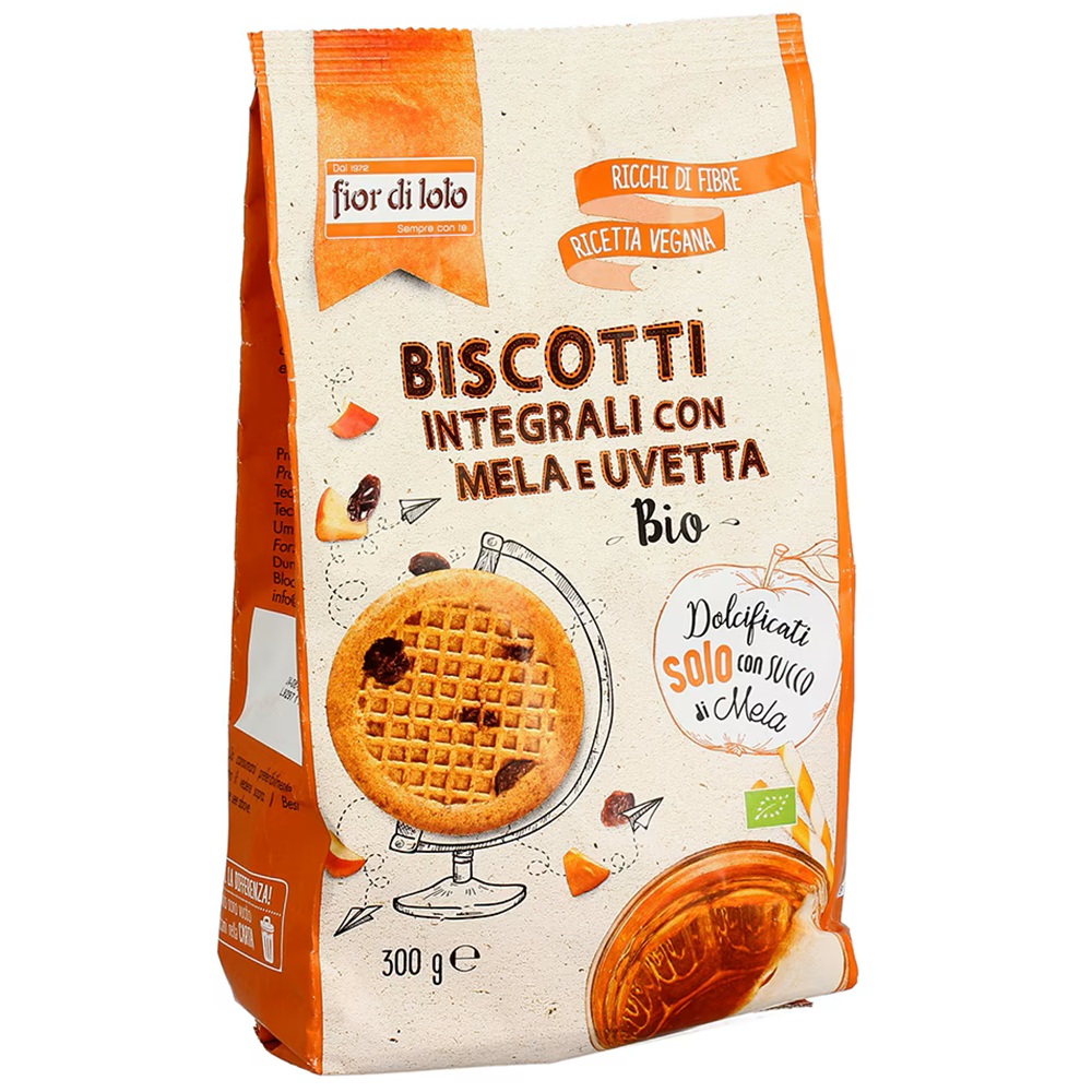 Biscuiti integrali cu mere si stafide, 300 g, Fior di Loto