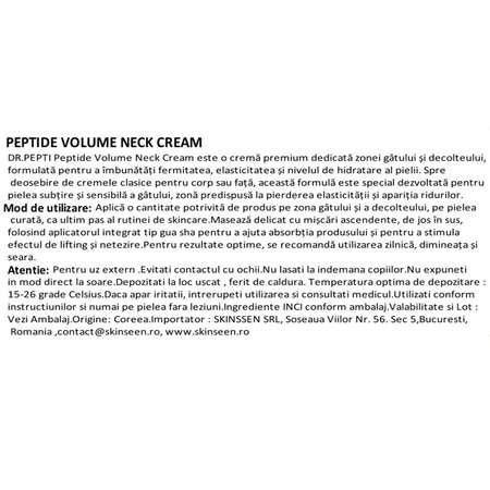 Crema cu peptide pentru fermitatea zonei gatului Volume Neck, 120 ml, Dr. Pepti 731729