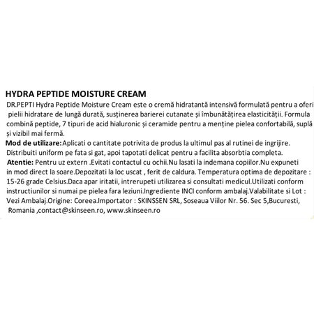 Crema hidratanta cu acid hialuronic Hydra Peptide Moisture, 75 ml, Dr. Pepti 731759
