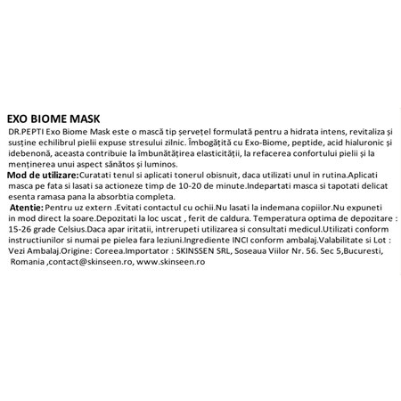 Masca hidratanta cu peptide si acid hialuronic Exo Biome, 1 bucata, Dr. Pepti 731767