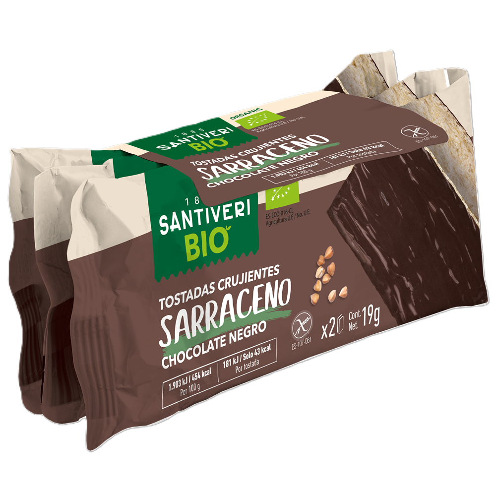Paine crocanta din hrisca cu ciocolata bio, 3 x 19 g, Santiveri