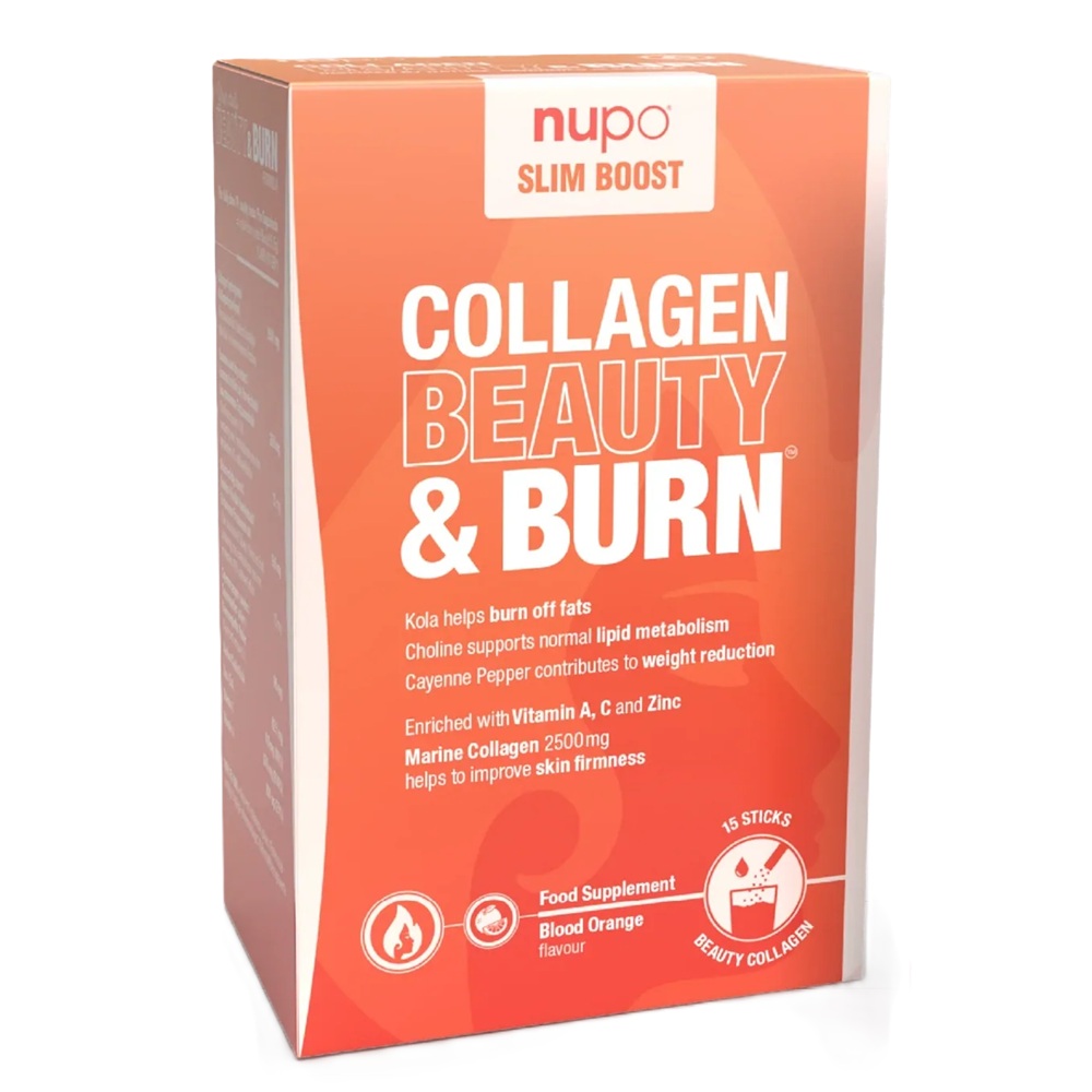 Colagen hidrolizat cu aroma de portocale rosii Collagen Beauty & Burn Slim Boost, 15 plicuri, Nupo