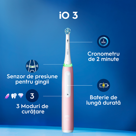 Periuta de dinti electrica roz cu trusa de voiaj iO3, 1 bucata, Oral-B 732170
