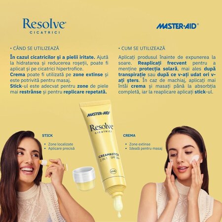 Crema si stick de fata cu protectie solara SPF50+ Resolve, 40 ml + 3.2 ml, Pietrasanta Pharma 743945