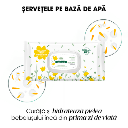 Servetele umede pentru copii, 60 bucati, Klorane Bebe 738494