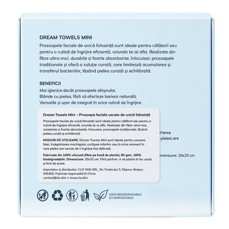 Prosoape faciale de unica folosinta Mini Dream Towels, 10 bucati, Clo Skin 732578