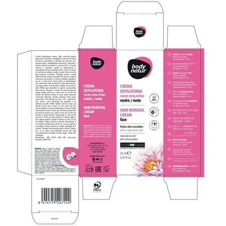 Crema depilatoare cu floare de lotus pentru parul facial, 20 ml, Body Natur 733231