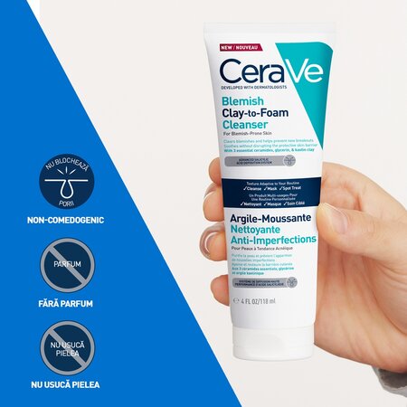 Gel de curatare cu argila anti-imperfectiuni Clay-to-Foam, 118 ml, CeraVe 733919