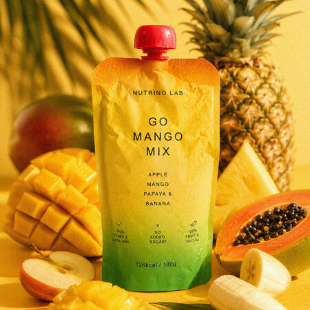Piure pasteurizat cu mere, mango, papaya si banane Go Mango Mix, 180 g, Nutrino Lab 753842