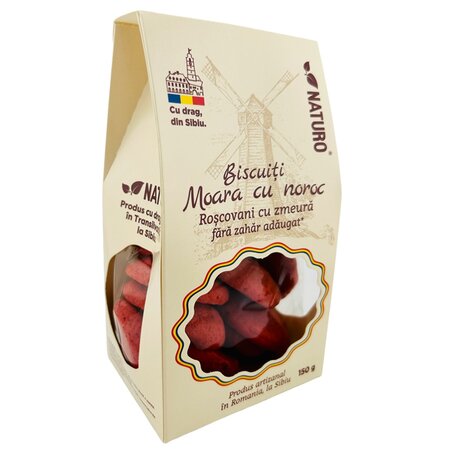 Biscuiti cu ciocolata alba si zmeura Roscovani Moara cu noroc, 150 g, Naturo 735414