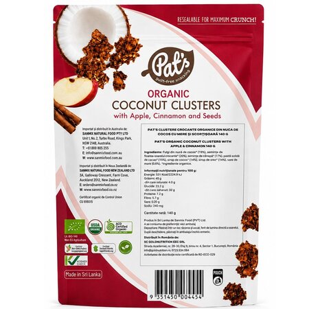 Gustare crocanta organica cu mar si scortisoara, 140 g, Pat's 734077