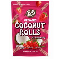 Rulouri crocante organice din nuca de cocos cu capsuni, 100 g, Pat's