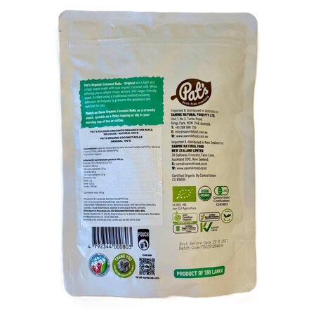 Rulouri crocante organice din nuca de cocos, 100 g, Pat's 740933